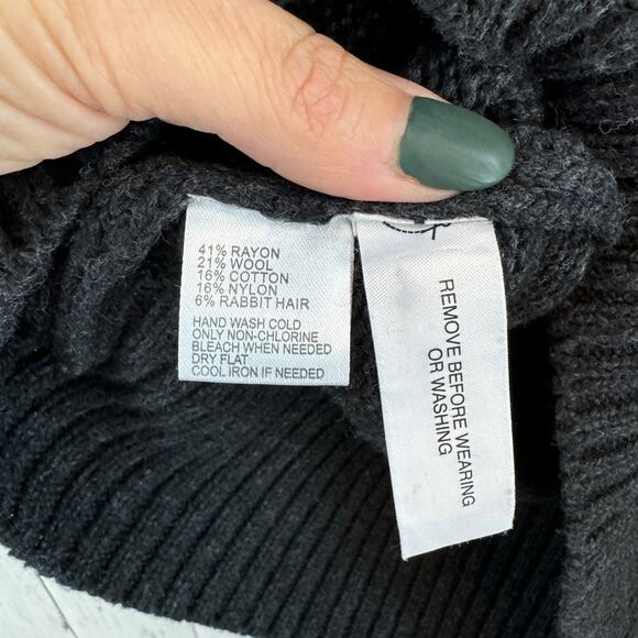 LOFT Grey/White Fair Isle Rabbit Hair Wool 3/4 Sleeve Sweater Dress Size Medium - Picture 8 of 12